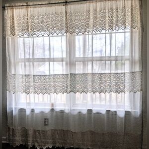 Vintage (Like New!) Lace & Sheer Curtain Panels w/ Attached Valance - 2 Panels